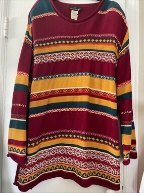 Carole Little Burgundy Striped Knit Sweater Women’s 3X